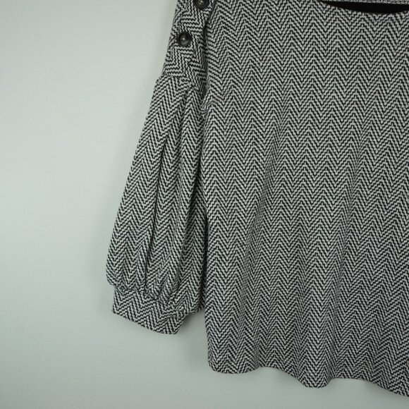 Adrienne Vittadini Women's Blouse Chevron Balloon‎ Sleeve Top Black White Medium - Picture 4 of 7